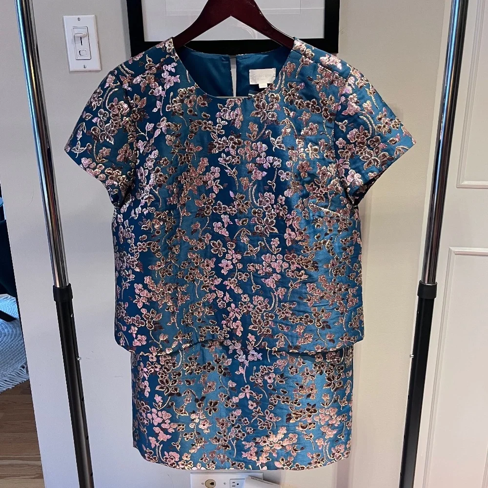 J. Crew Cherry Blossom Metallic Jacquard Two-Piece Skirt Set - Size 14